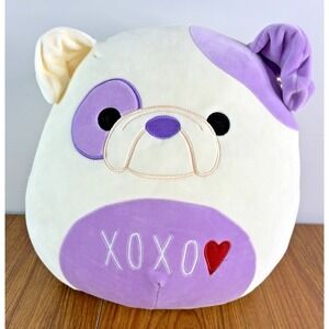 Squishmallow Danielle Bulldog Dog Purple/White Plush  XOXO Heart 12"